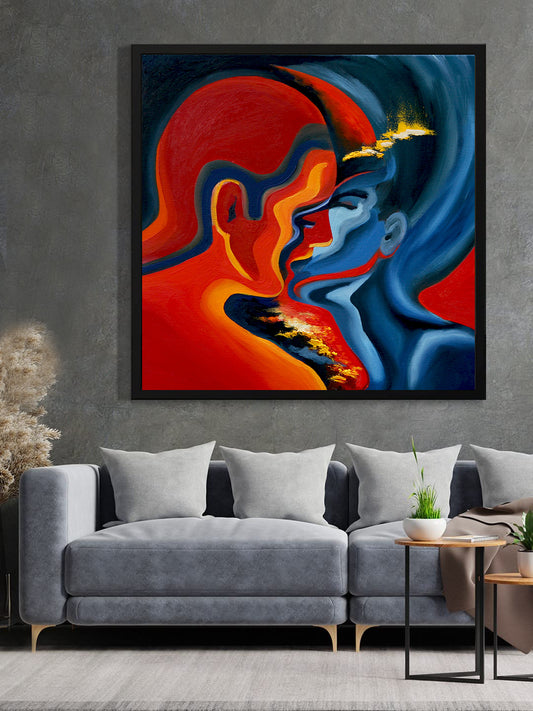 Eternal Bond – Abstract Couple Canvas Wall Art Black Frame Painting