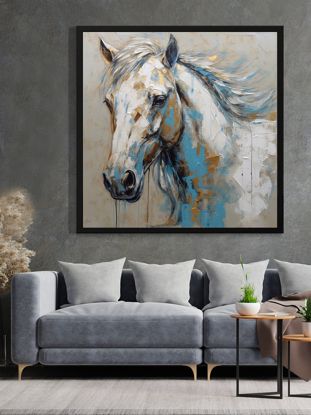 Golden Spirit – Modern Horse Painting on Canvas Wall Art Black Frame Painting