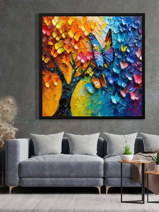 Spectrum of Life – Vibrant Butterfly & Nature Canvas Wall Art black Frame Painting