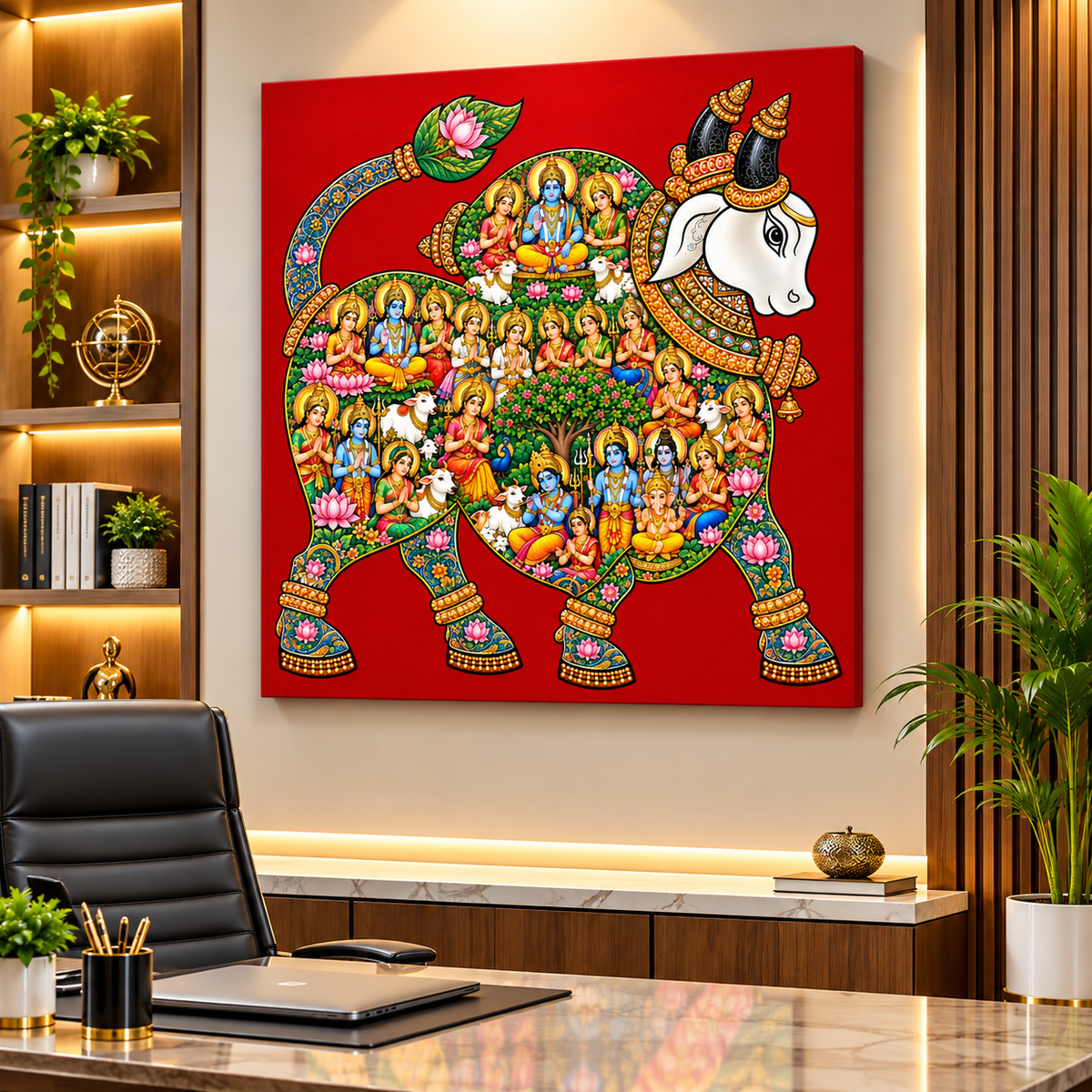 Sacred Nandi Canvas Painting – Traditional Indian Spiritual Wall Art Inspired by Hindu Heritage