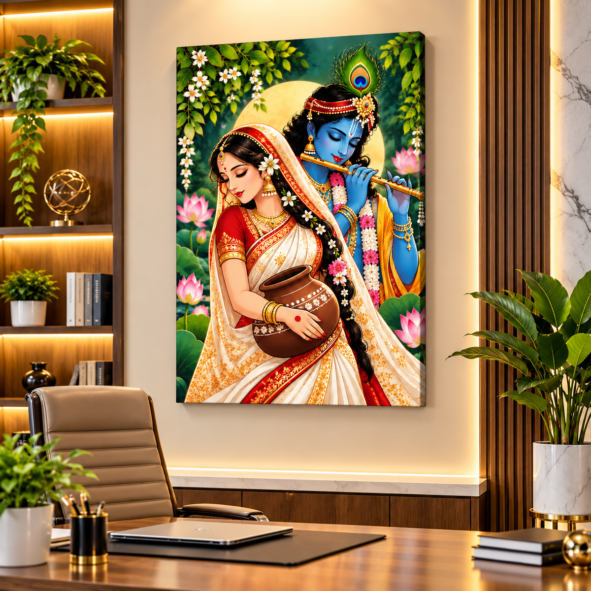 Radha Krishna Canvas Wall Painting | Traditional Indian Religious Wall Art for Home & Office Decor