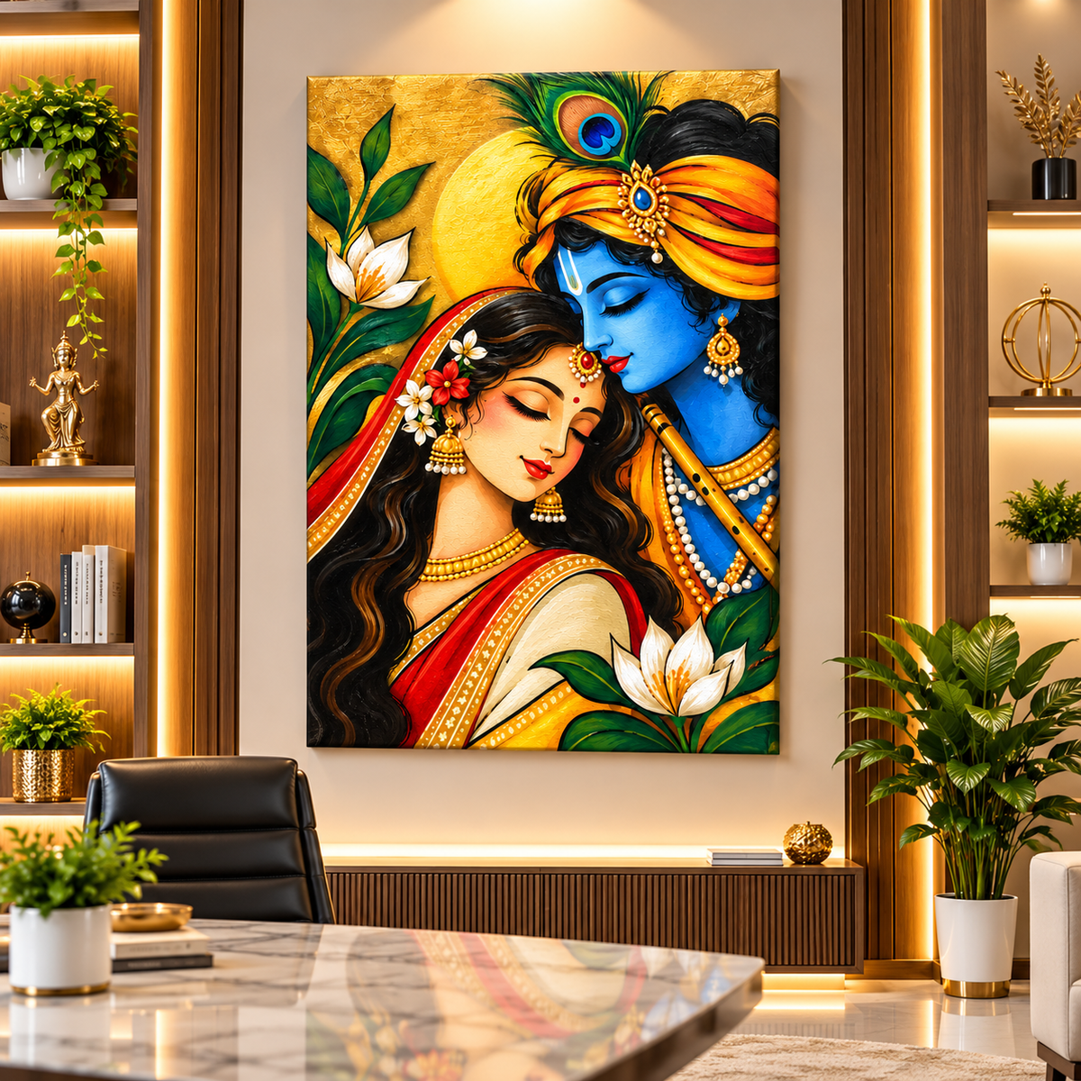 Radha Krishna Canvas Wall Painting | Traditional Krishna Religious Wall Art for Home & Office Decor