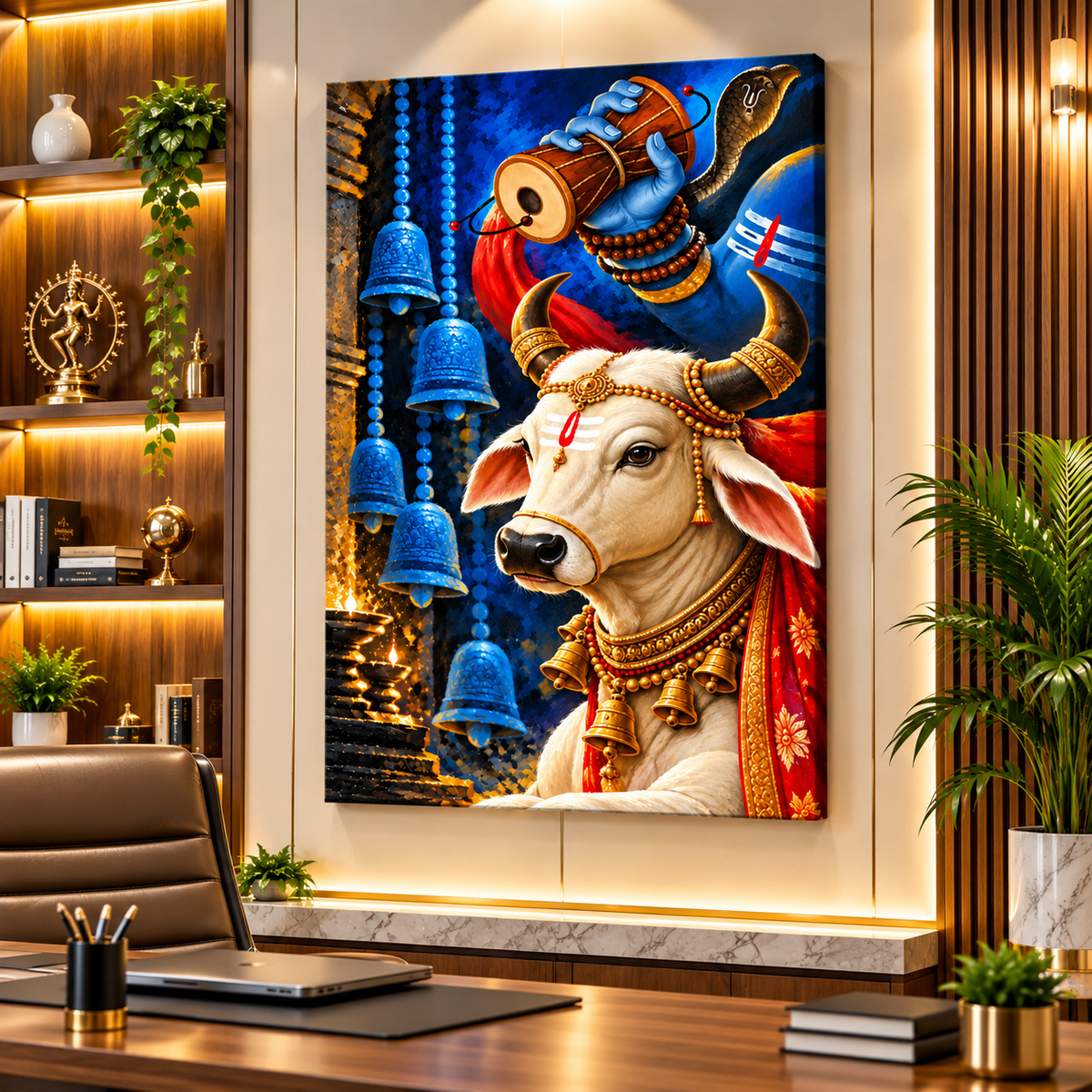 Nandi Shiva Canvas Wall Painting | Lord Shiva Nandi Religious Wall Art for Home & Office Decor