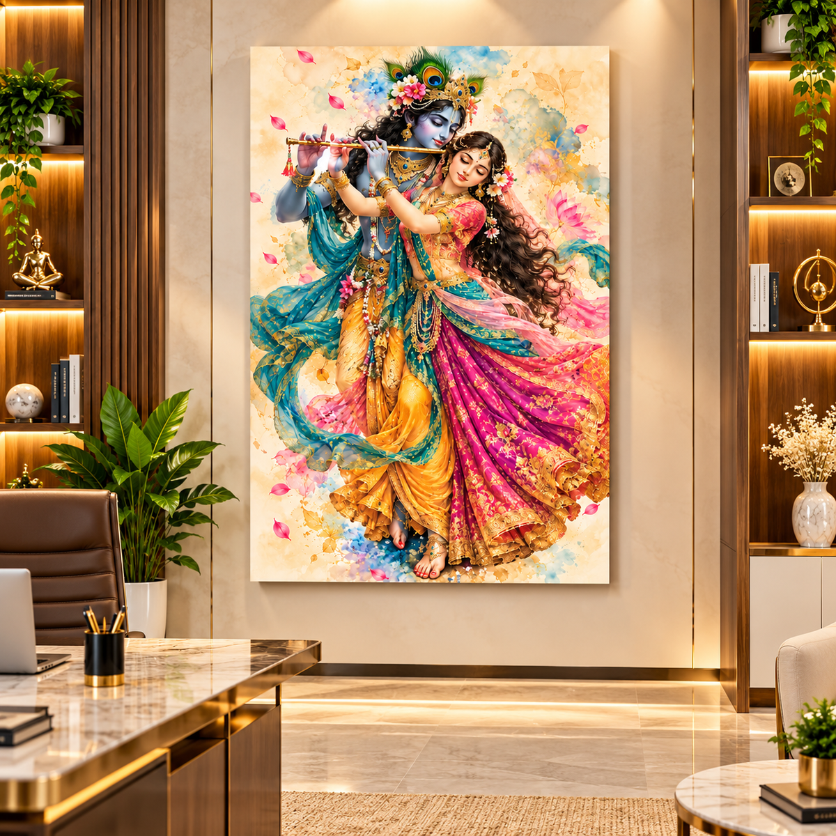 Radha Krishna Canvas Wall Painting | Traditional Indian Religious Wall Art for Home & Office Decor