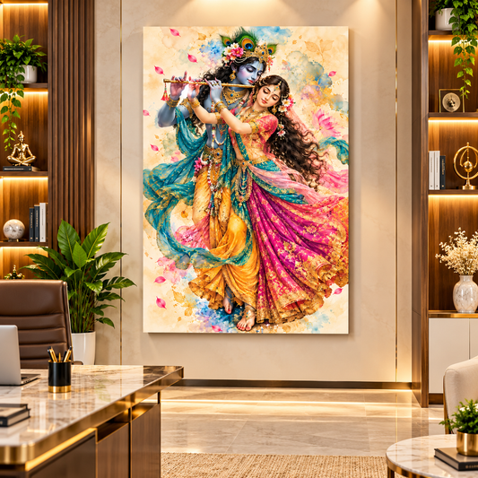 Radha Krishna Canvas Wall Painting | Traditional Indian Religious Wall Art for Home & Office Decor