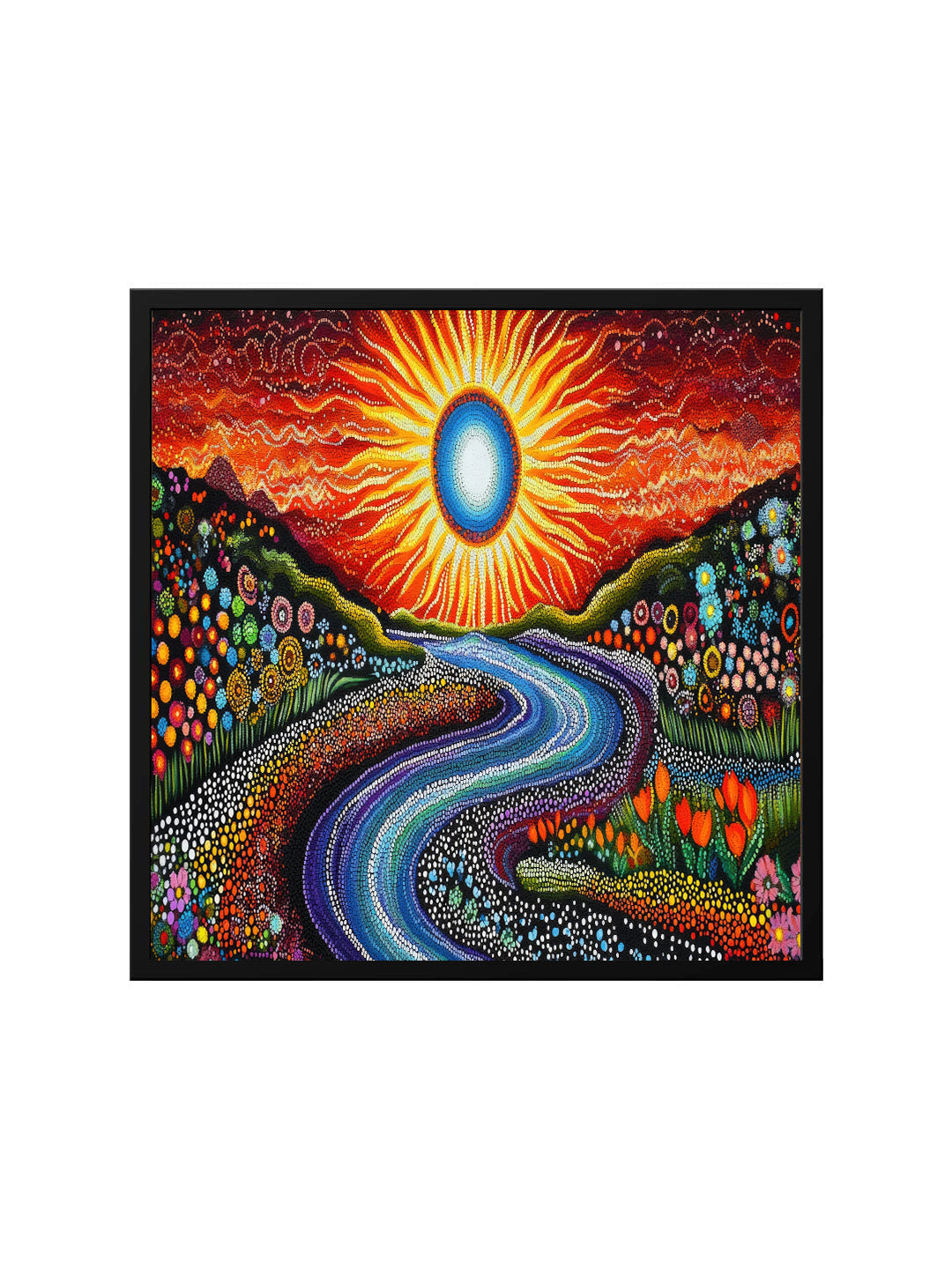 Flow of Life – Abstract Sun & Nature Canvas Wall Art Black Painting