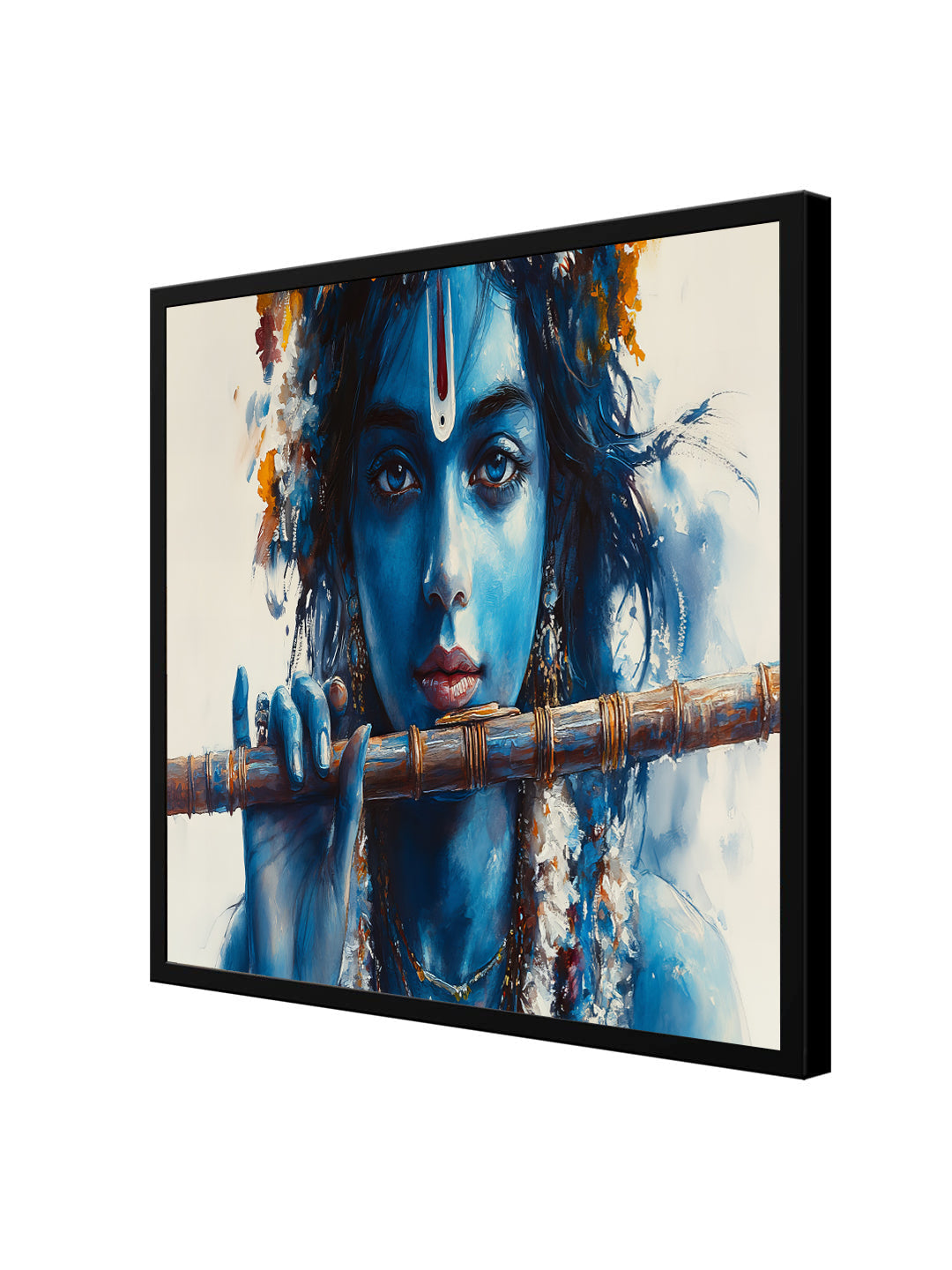 Divine Melody – Lord Krishna Canvas Wall Art Black Frame Painting