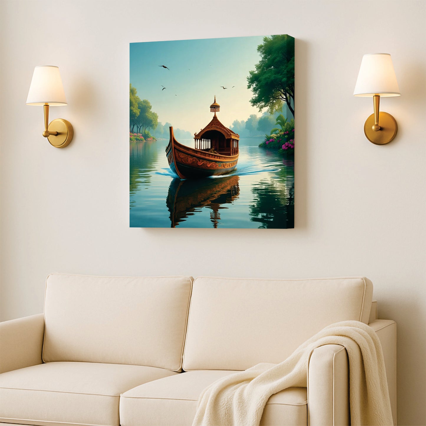 Flow. Serenity. Reflective Canvas Wall Art Stretched Frame Painting
