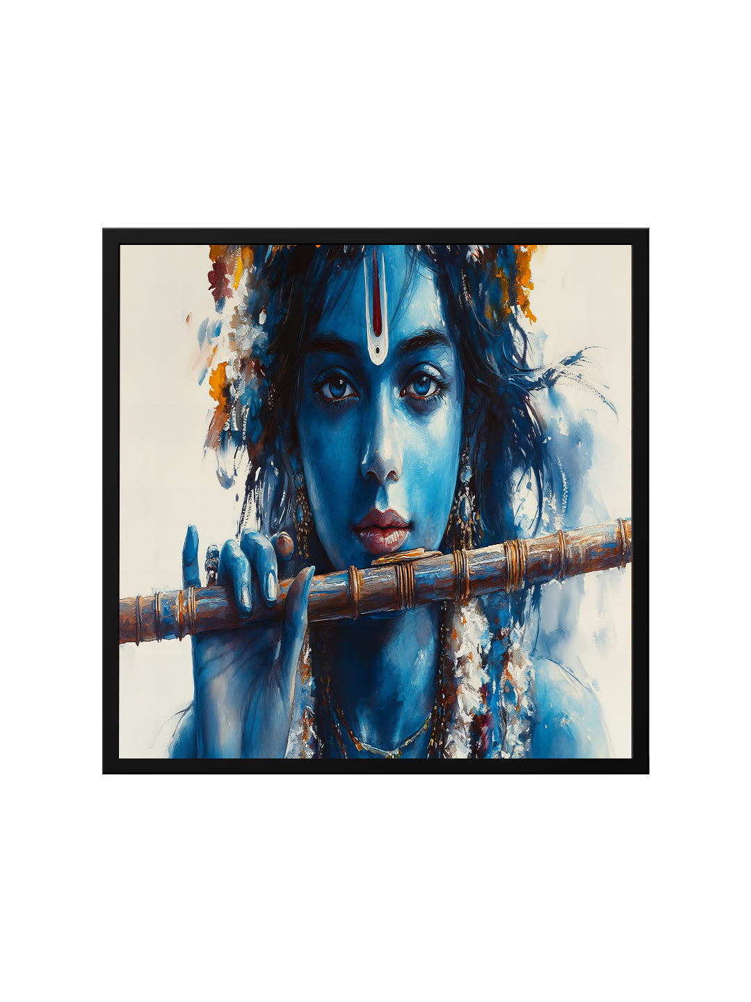 Divine Melody – Lord Krishna Canvas Wall Art Black Frame Painting