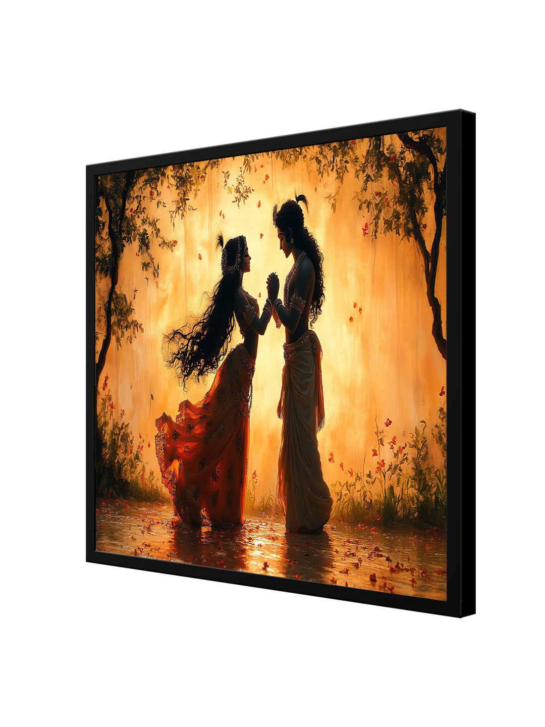 Eternal Bond – Radha Krishna Spiritual Canvas Wall Art Black Frame Painting