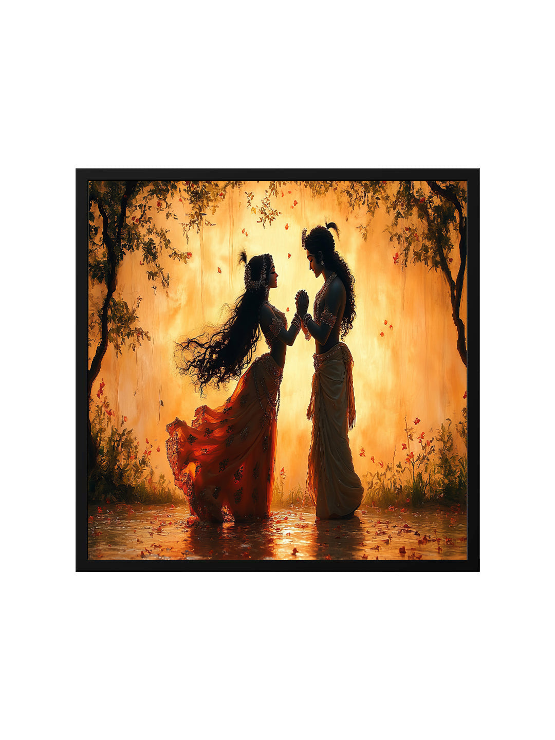Eternal Bond – Radha Krishna Spiritual Canvas Wall Art Black Frame Painting