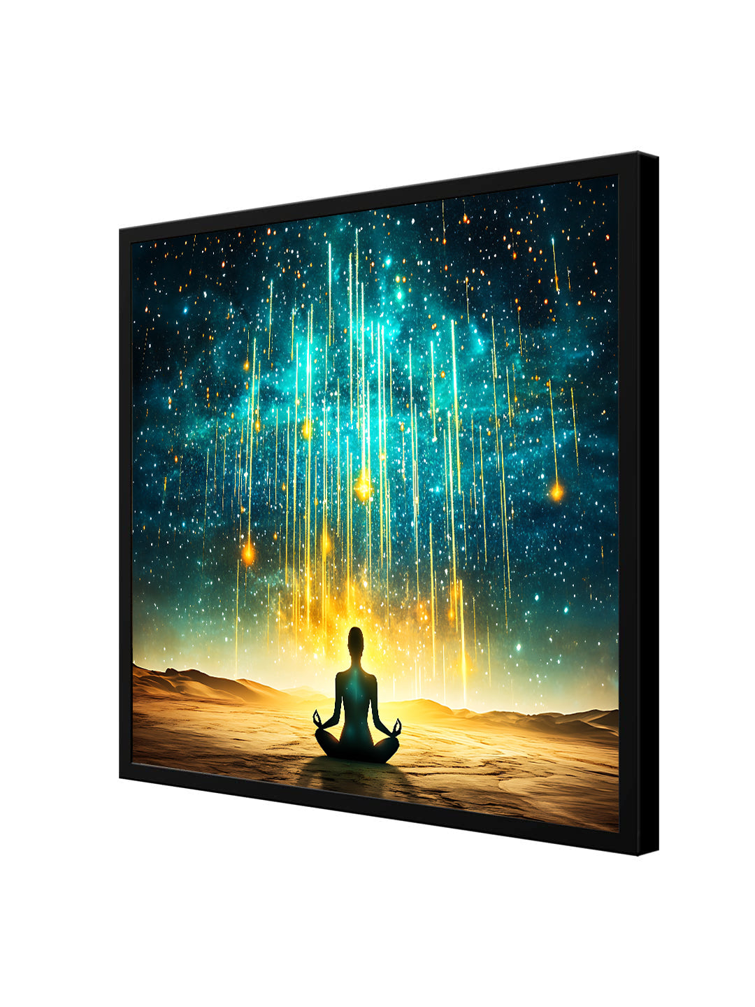 Inner Peace Meditation Canvas Wall Art – Spiritual Buddha Wall Painting Black Frame for Living Room & Yoga Room Decor
