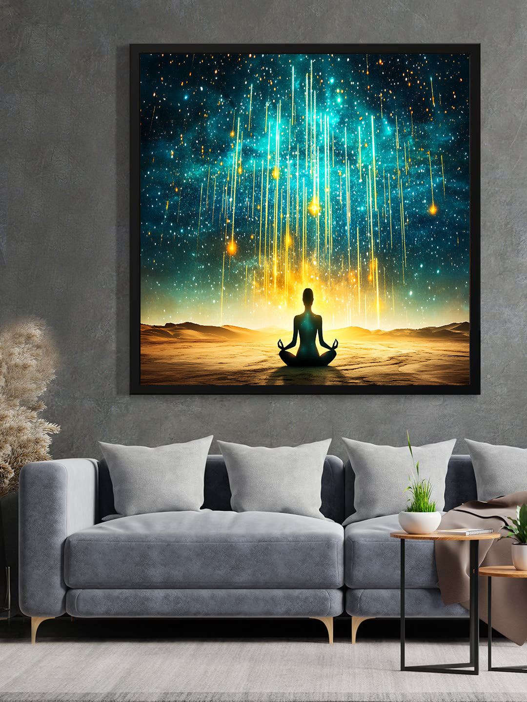 Inner Peace Meditation Canvas Wall Art – Spiritual Buddha Wall Painting Black Frame for Living Room & Yoga Room Decor