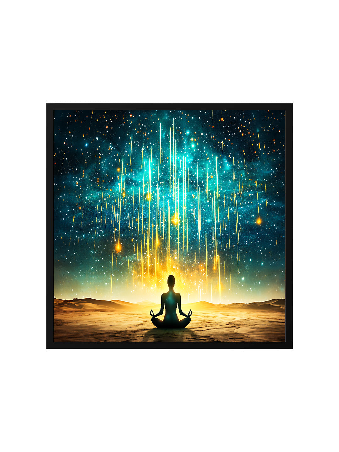 Inner Peace Meditation Canvas Wall Art – Spiritual Buddha Wall Painting Black Frame for Living Room & Yoga Room Decor