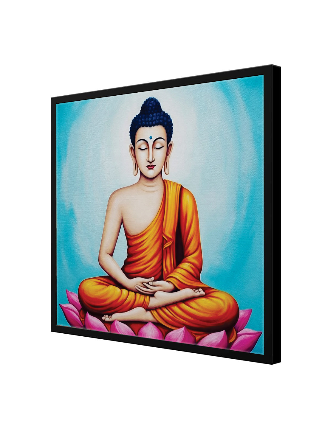 Meditative Calm: Buddha in Orange Canvas WAll Art Black Frame Painting