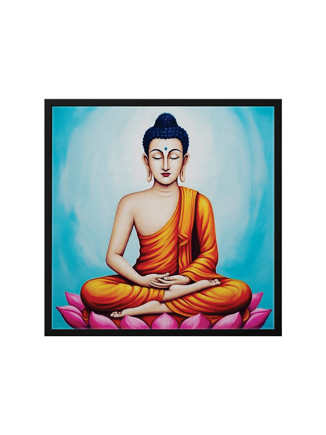 Meditative Calm: Buddha in Orange Canvas WAll Art Black Frame Painting