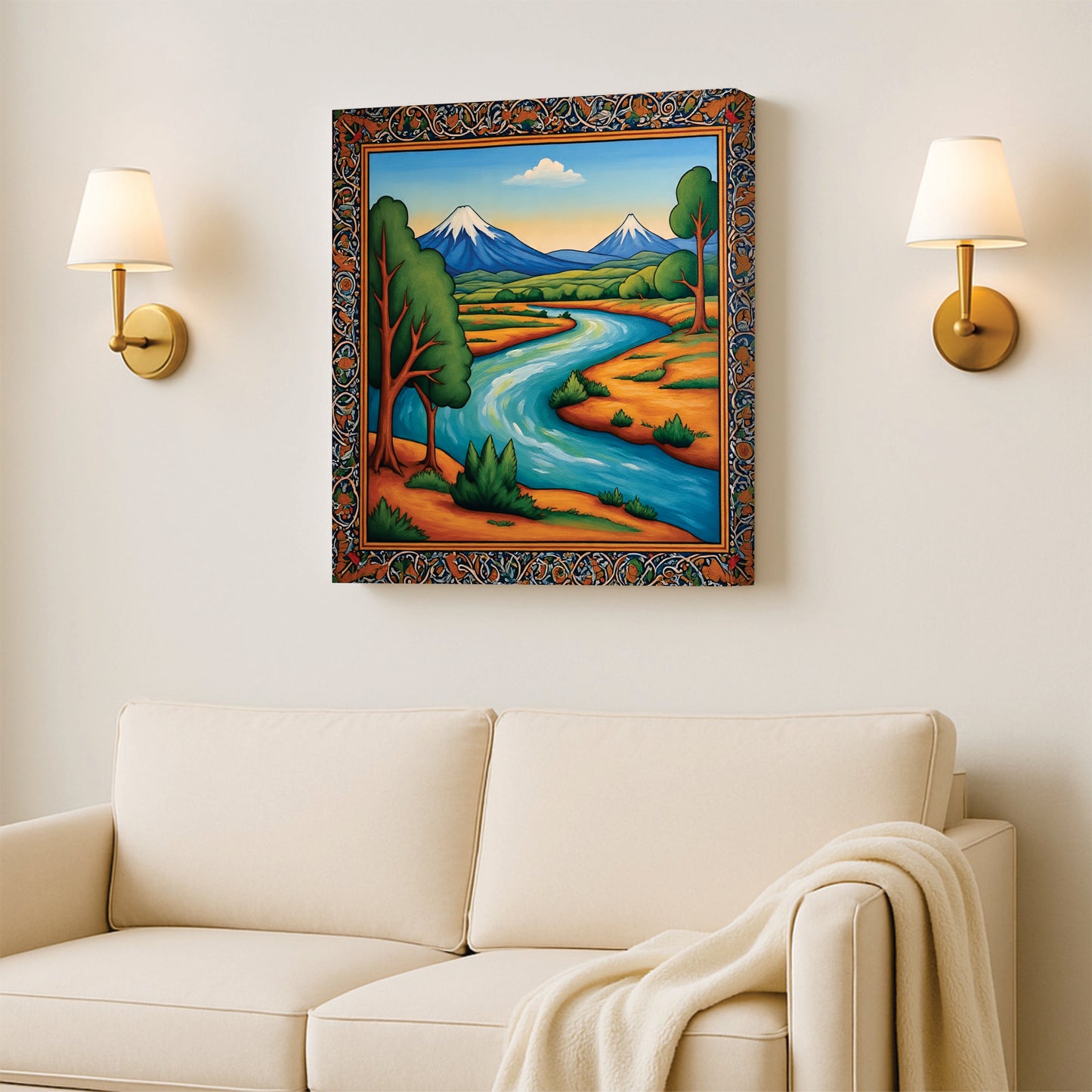 Golden Glow Tree Canvas Painting Stretched Frame – Premium Wall Décor