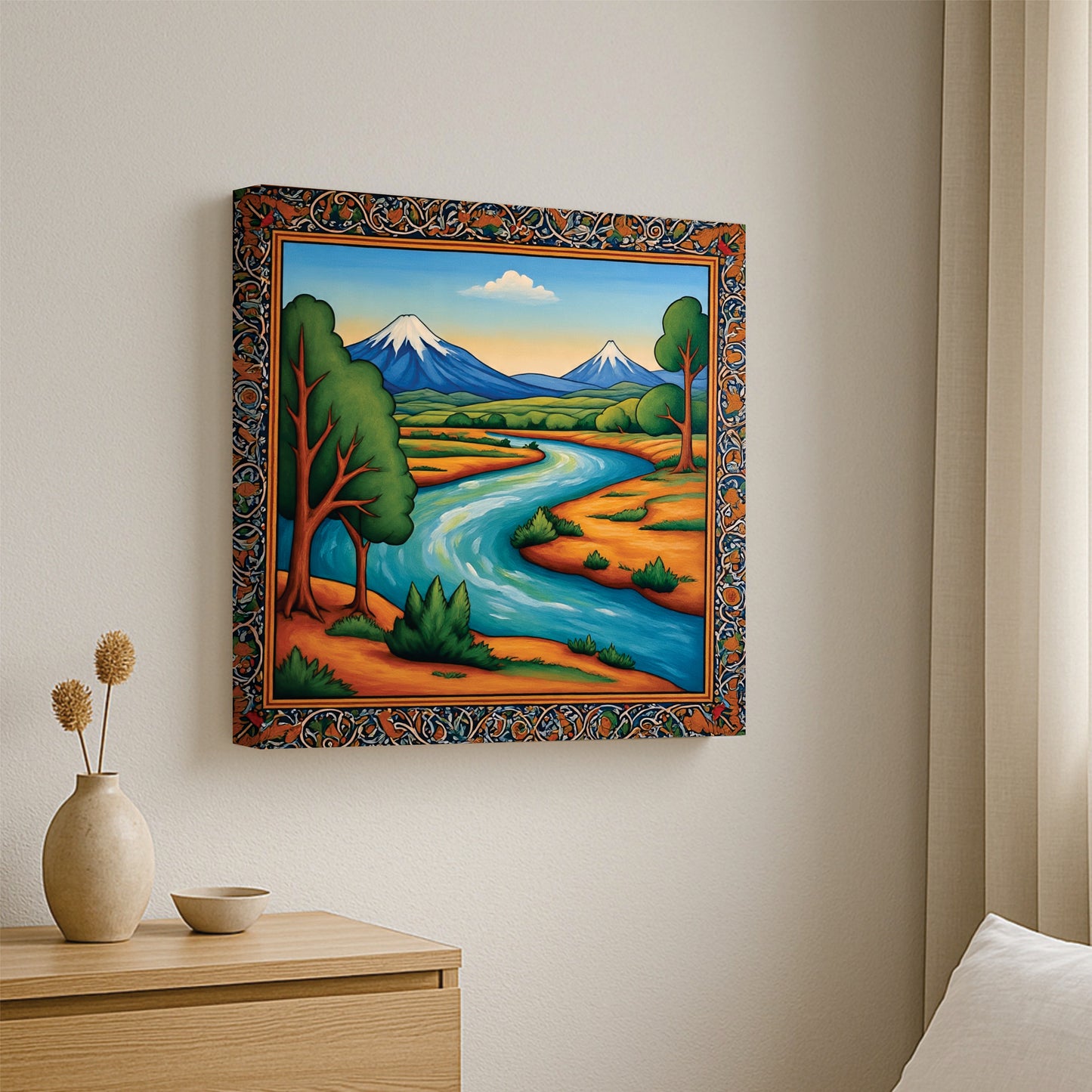 Golden Glow Tree Canvas Painting Stretched Frame – Premium Wall Décor