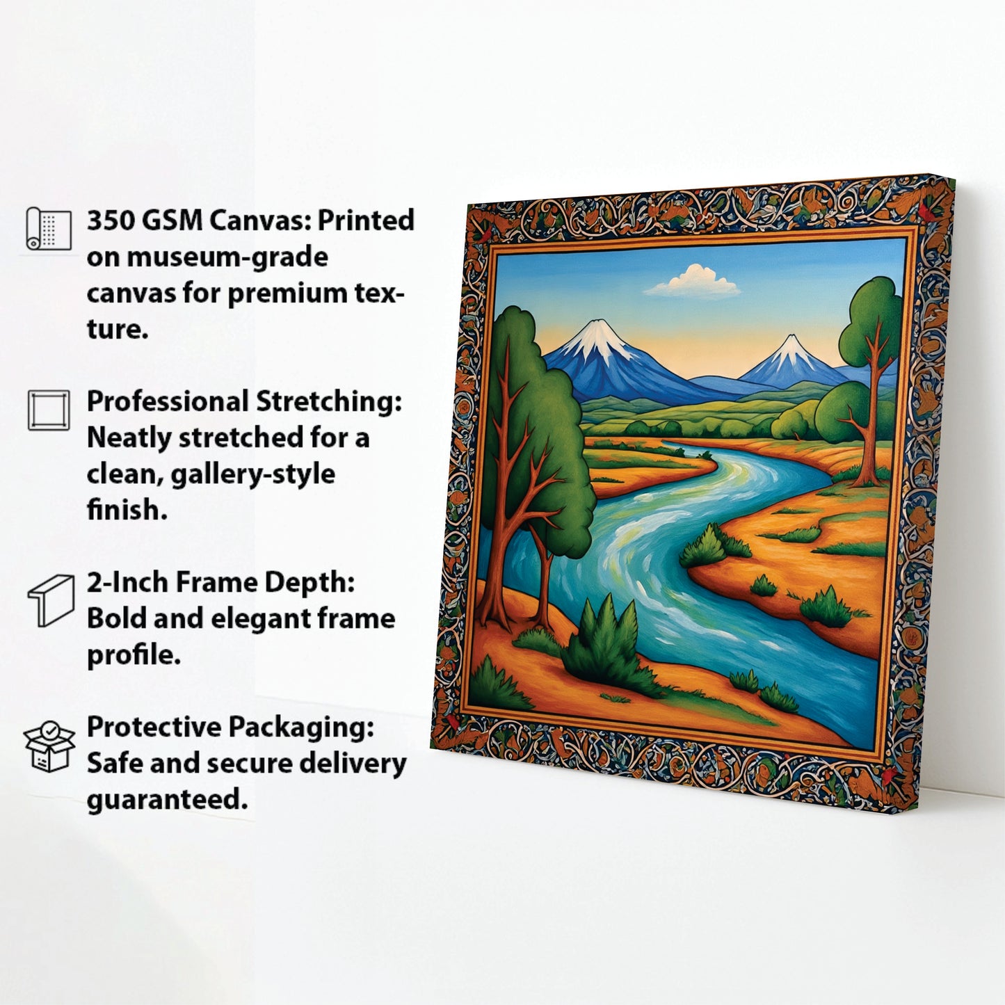 Golden Glow Tree Canvas Painting Stretched Frame – Premium Wall Décor