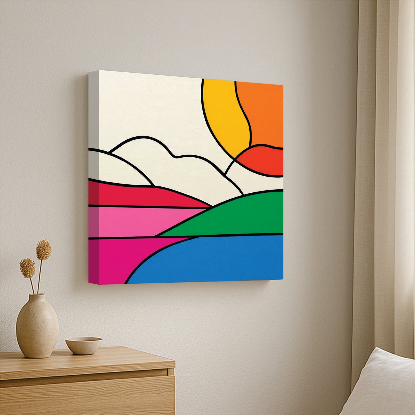 Abstract Landscape Canvas Wall Art Stretched Frame – Modern Digital Painting