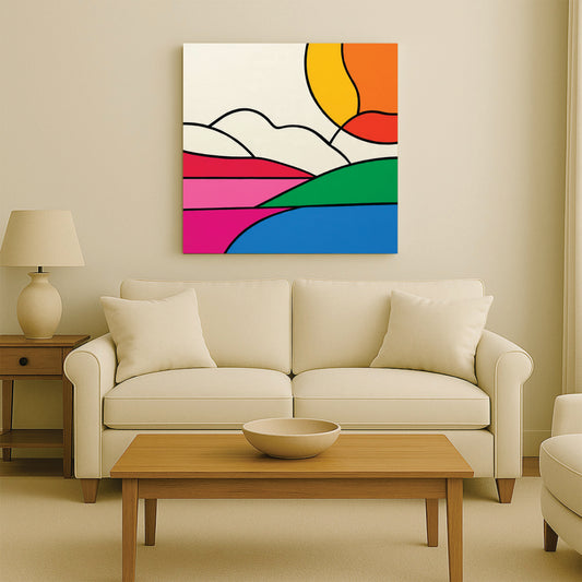 Abstract Landscape Canvas Wall Art Stretched Frame – Modern Digital Painting