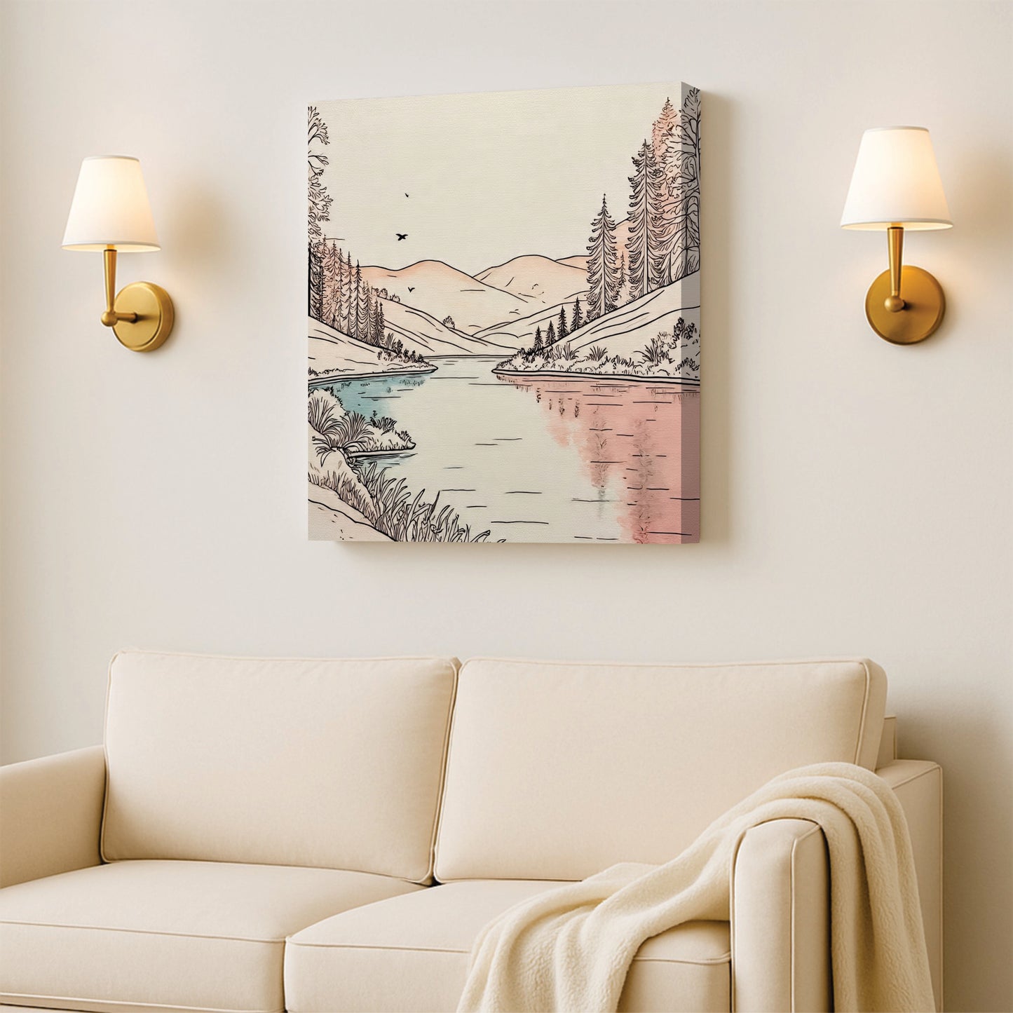 Scenic Abstract Canvas Wall Art Stretched Frame – Vibrant Nature-Inspired Painting