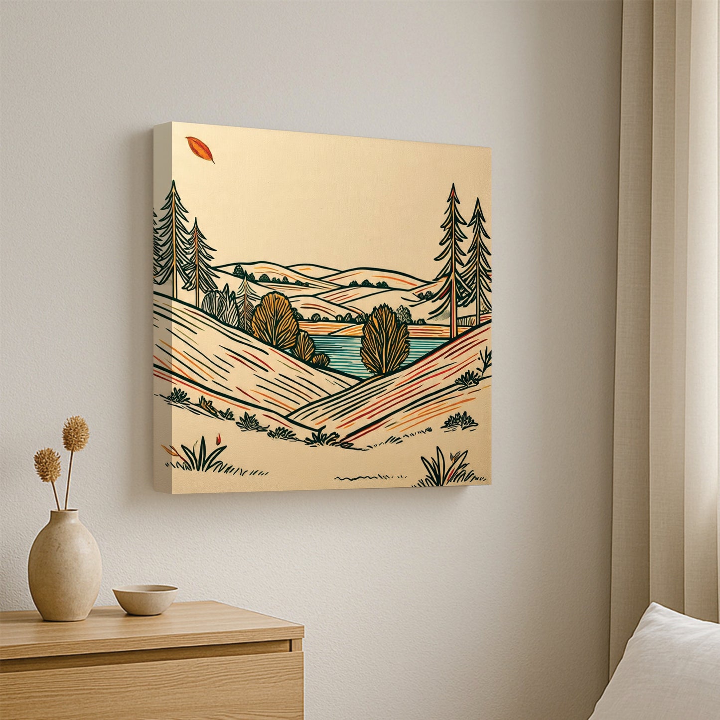 Modern Horizon Digital Canvas Stretched Frame – Minimal Landscape Wall Décor