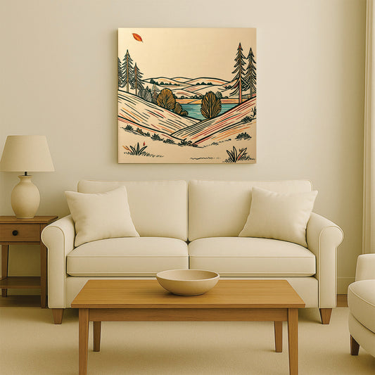 Modern Horizon Digital Canvas Stretched Frame – Minimal Landscape Wall Décor