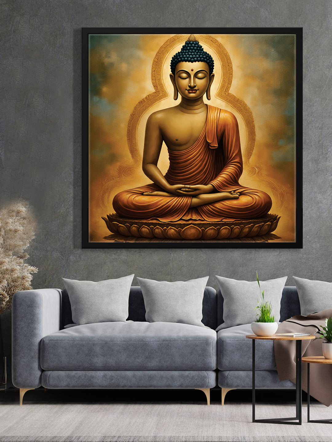 Flame of Wisdom in Quiet Reflection Canvas Wall Art Black Frame Painting