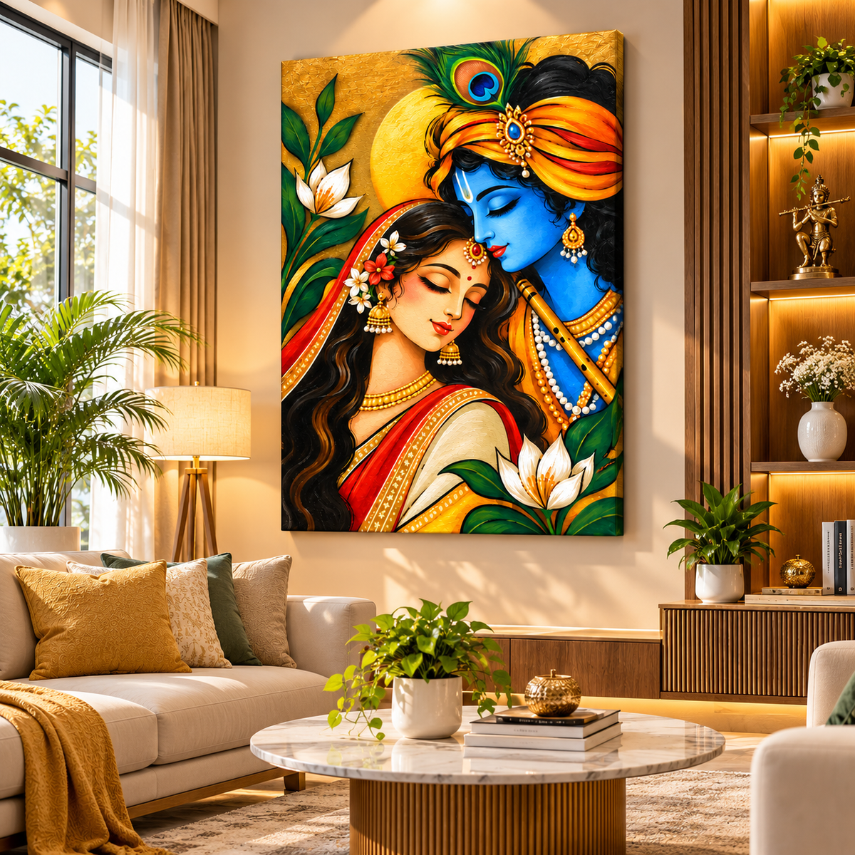 Radha Krishna Canvas Wall Painting | Traditional Krishna Religious Wall Art for Home & Office Decor