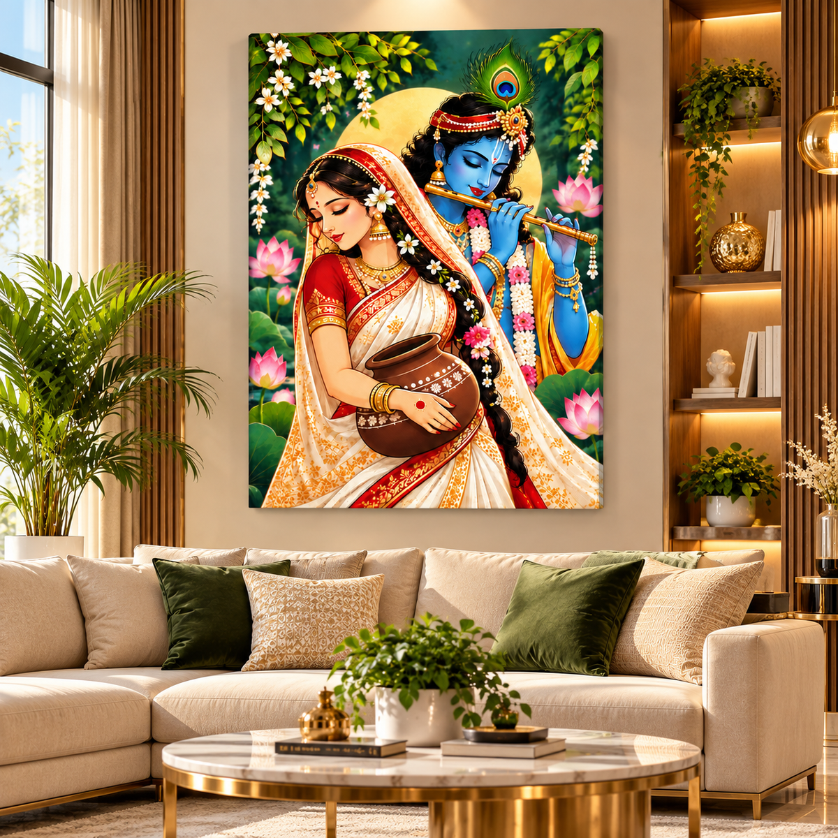 Radha Krishna Canvas Wall Painting | Traditional Indian Religious Wall Art for Home & Office Decor