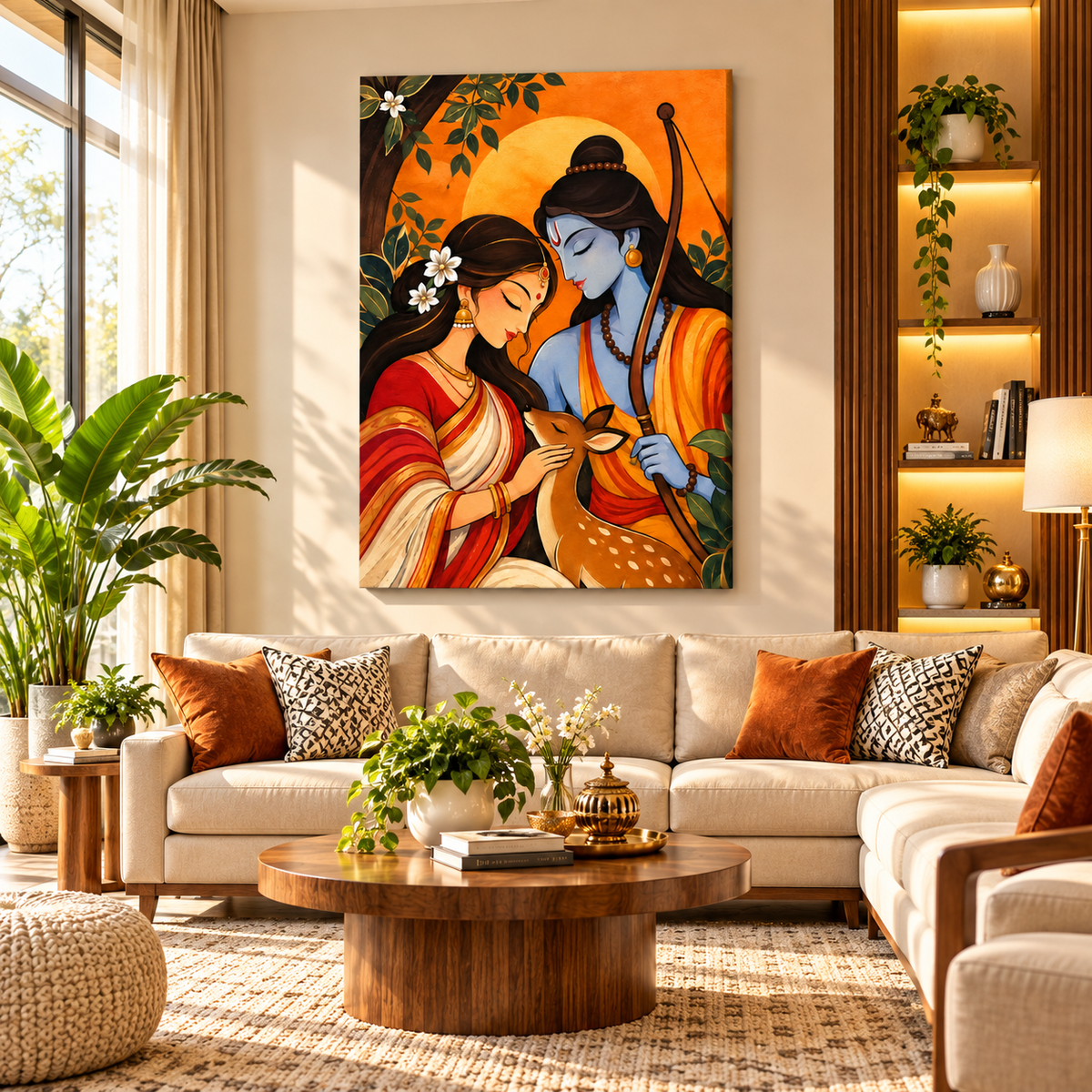 Ram Sita Canvas Wall Painting | Traditional Indian Religious Wall Art for Home & Office Decor