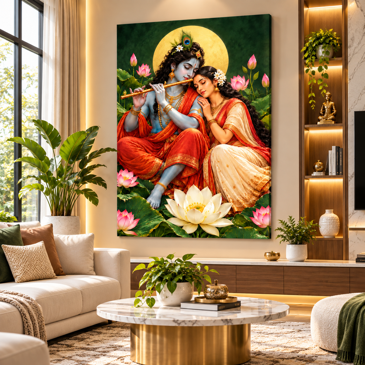 Radha Krishna Canvas Wall Painting | Divine Religious Wall Art for Home, Pooja Room & Office Decor