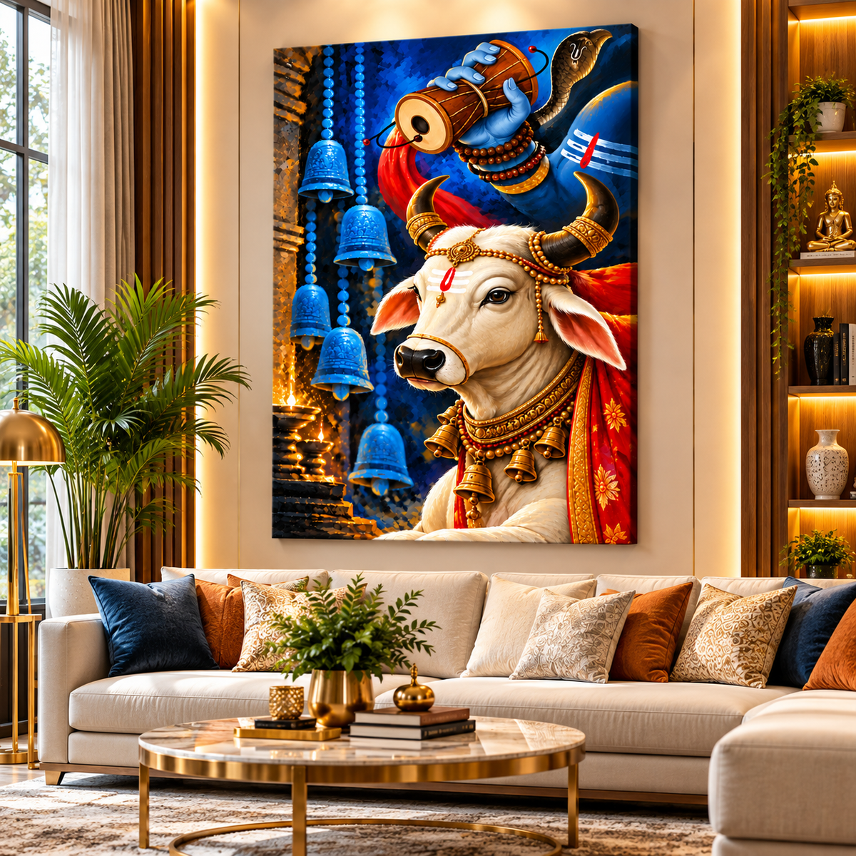 Nandi Shiva Canvas Wall Painting | Lord Shiva Nandi Religious Wall Art for Home & Office Decor