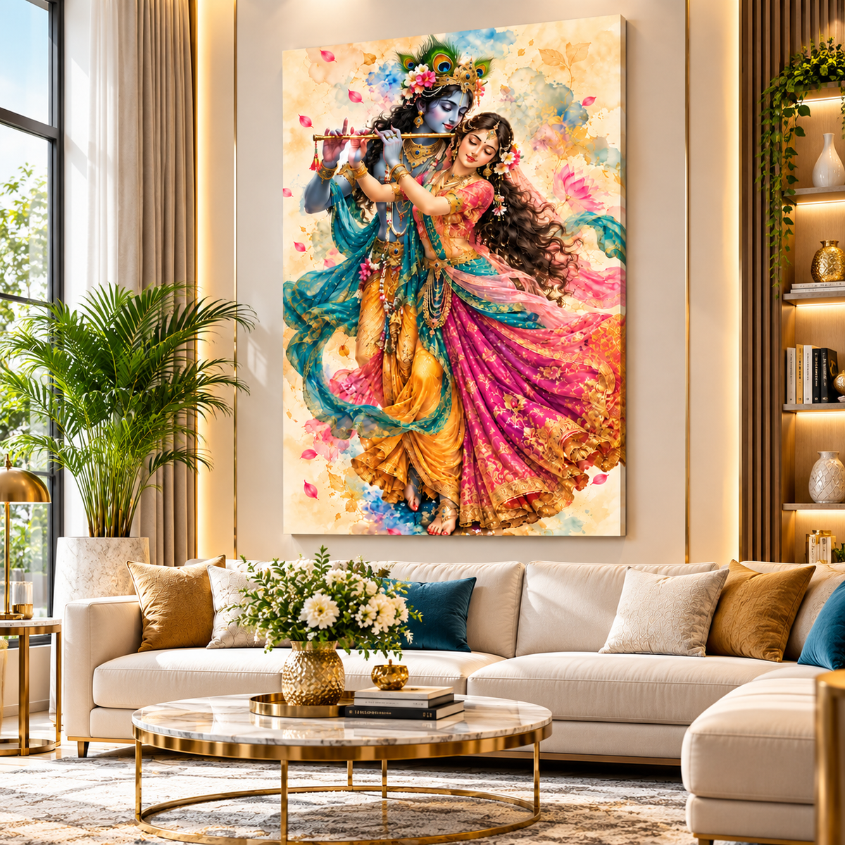Radha Krishna Canvas Wall Painting | Traditional Indian Religious Wall Art for Home & Office Decor