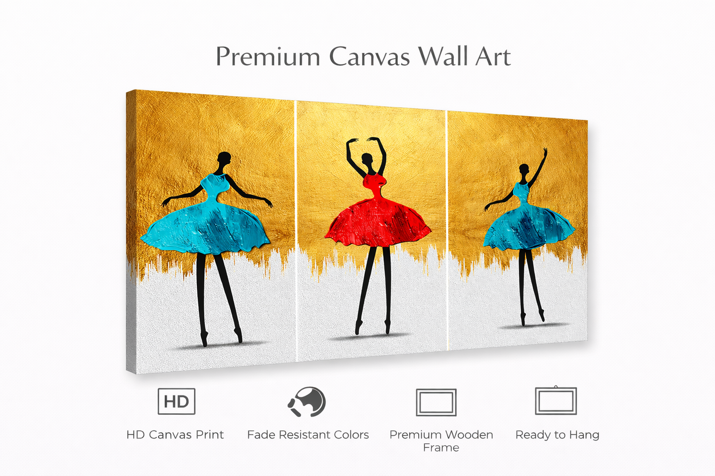 Modern Ballet Dancer Canvas Wall Art | Abstract Gold Texture Painting | Fashion Wall Decor for Living Room | Premium Canvas by Decor Daddy