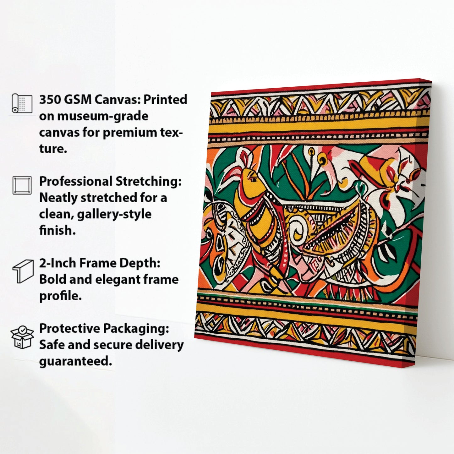 Ethnic Scenic Canvas Wall Stretched Frame  – Vibrant Green Valley Digital Painting