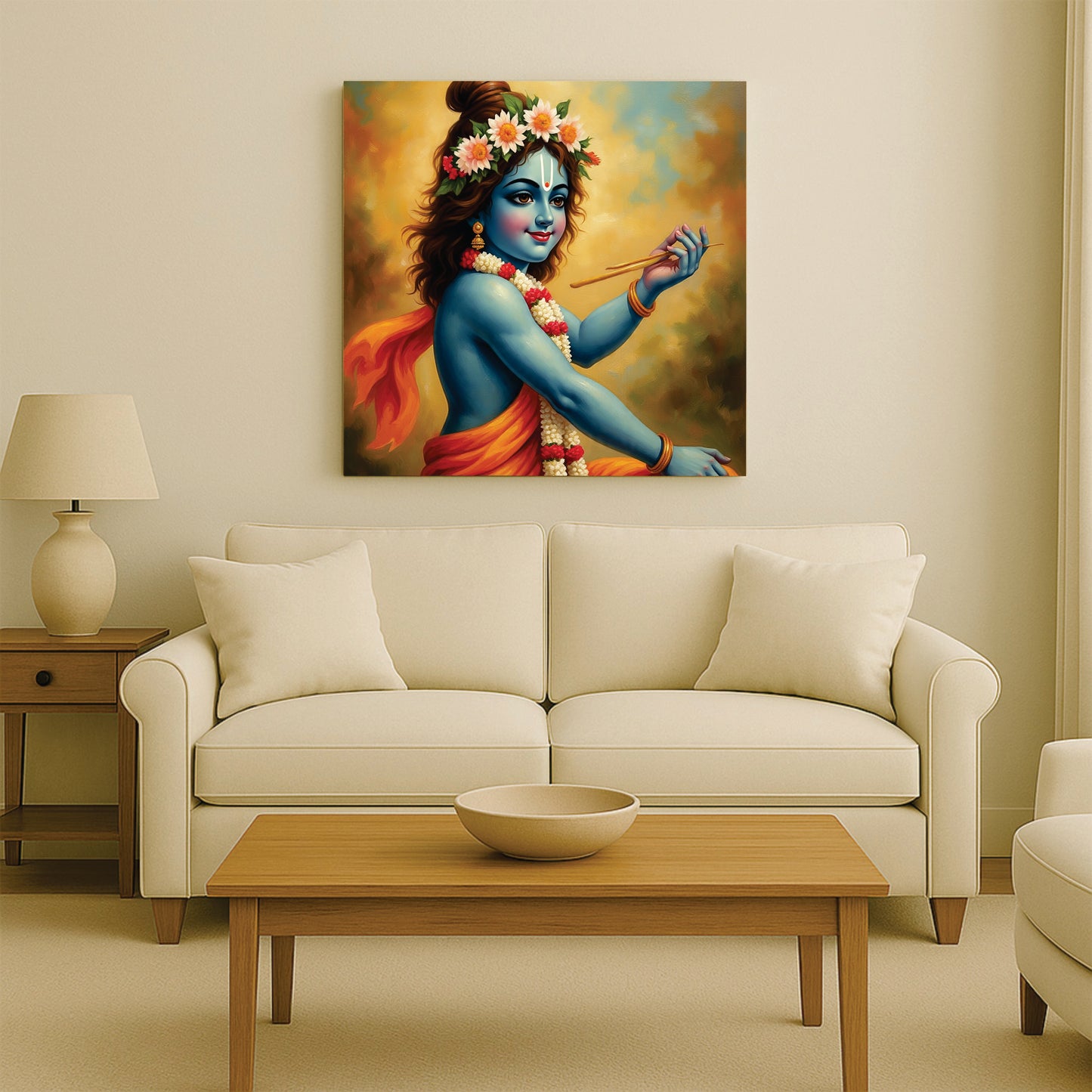 Radha Krishna Digital Canvas Stretched Frame Painting – Ethnic Wall Décor
