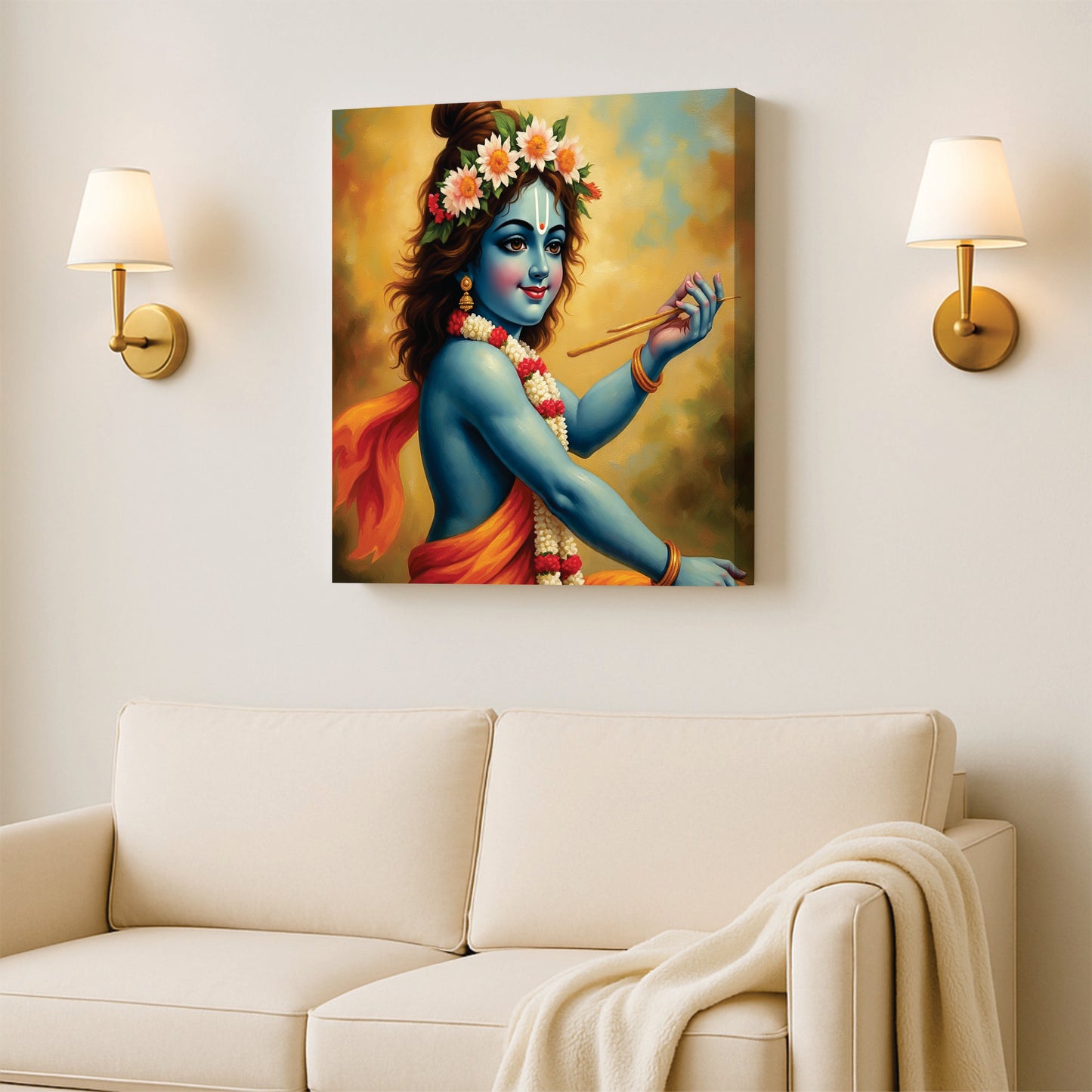 Radha Krishna Digital Canvas Stretched Frame Painting – Ethnic Wall Décor