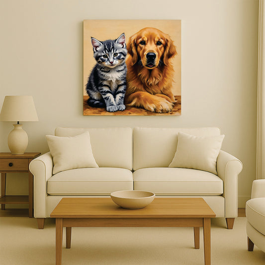 Best Friends Forever – Dog & Cat Duo Canvas  Wall Art Stretched Frame Painting