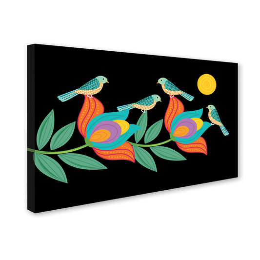 Colorful Birds & Flowers Premium Canvas Wall Painting