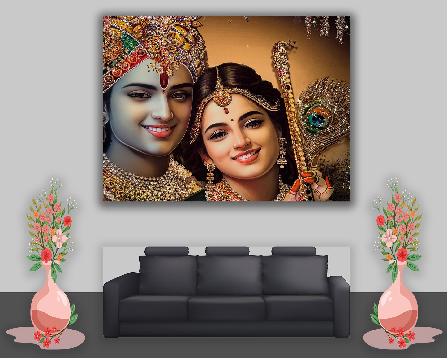 Radha Krishna Crystal Wall Art Painting In Big Size