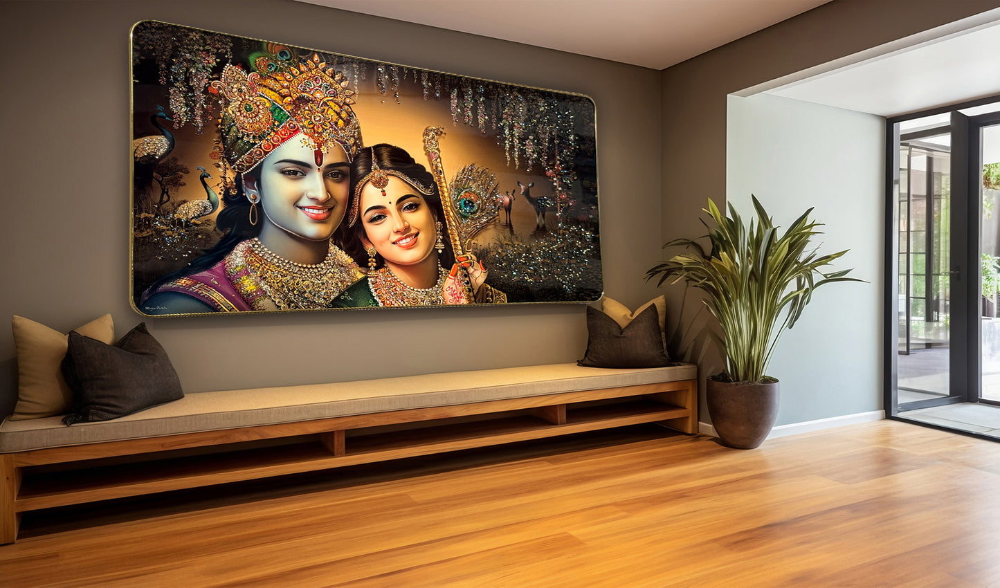 Radha Krishna Crystal Wall Art Painting In Big Size