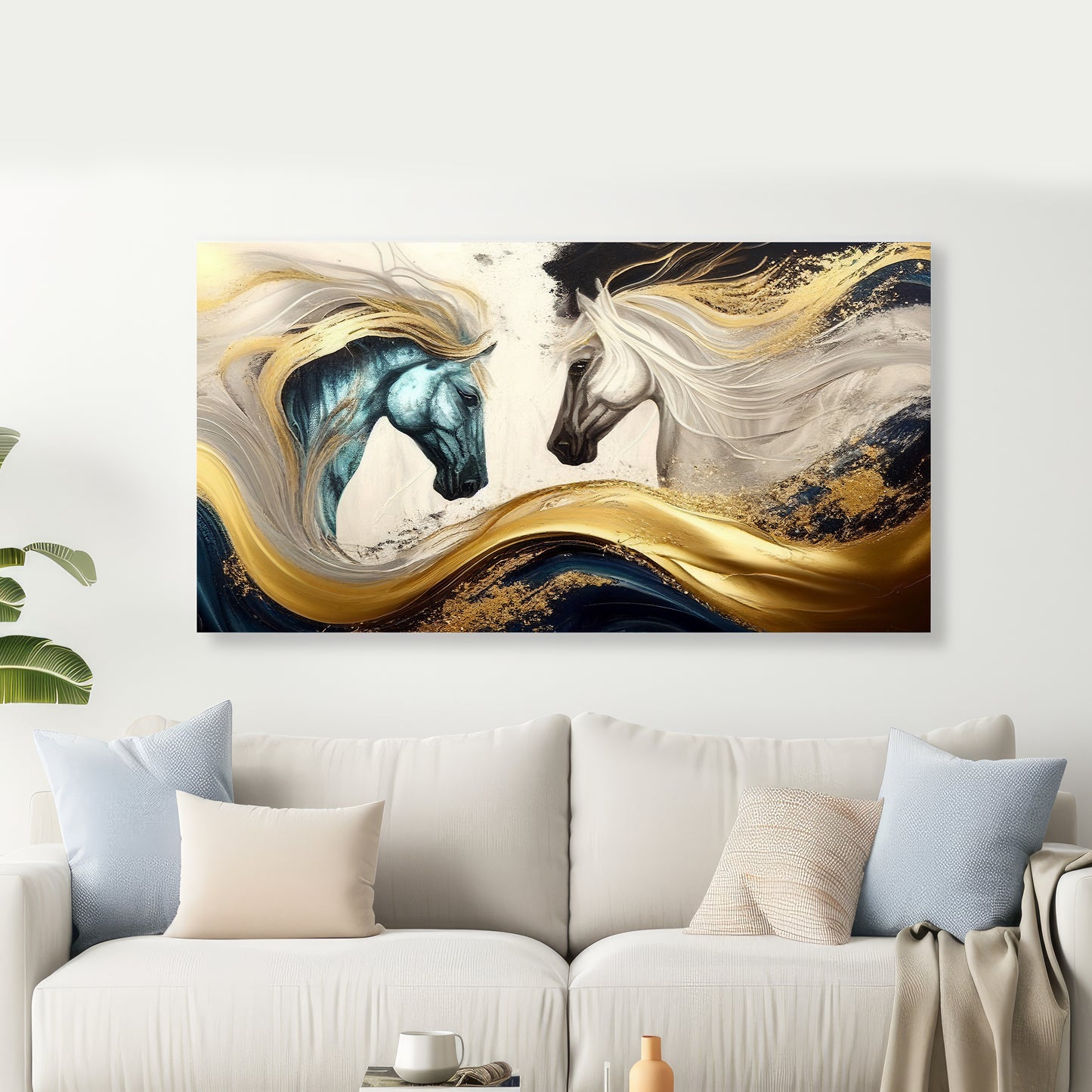 Imagine Two Horse Premium Canvas Wall Painting