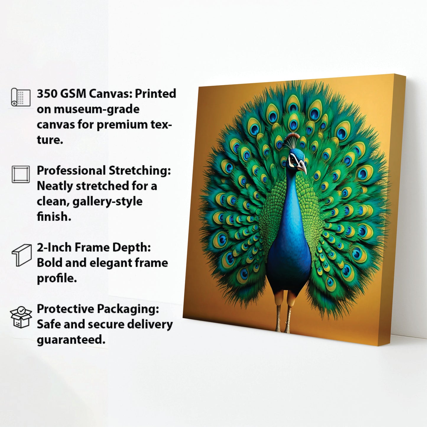 Elegance on Canvas – Majestic Peacock Art Canvas Wall Art Stretched Frame Painting