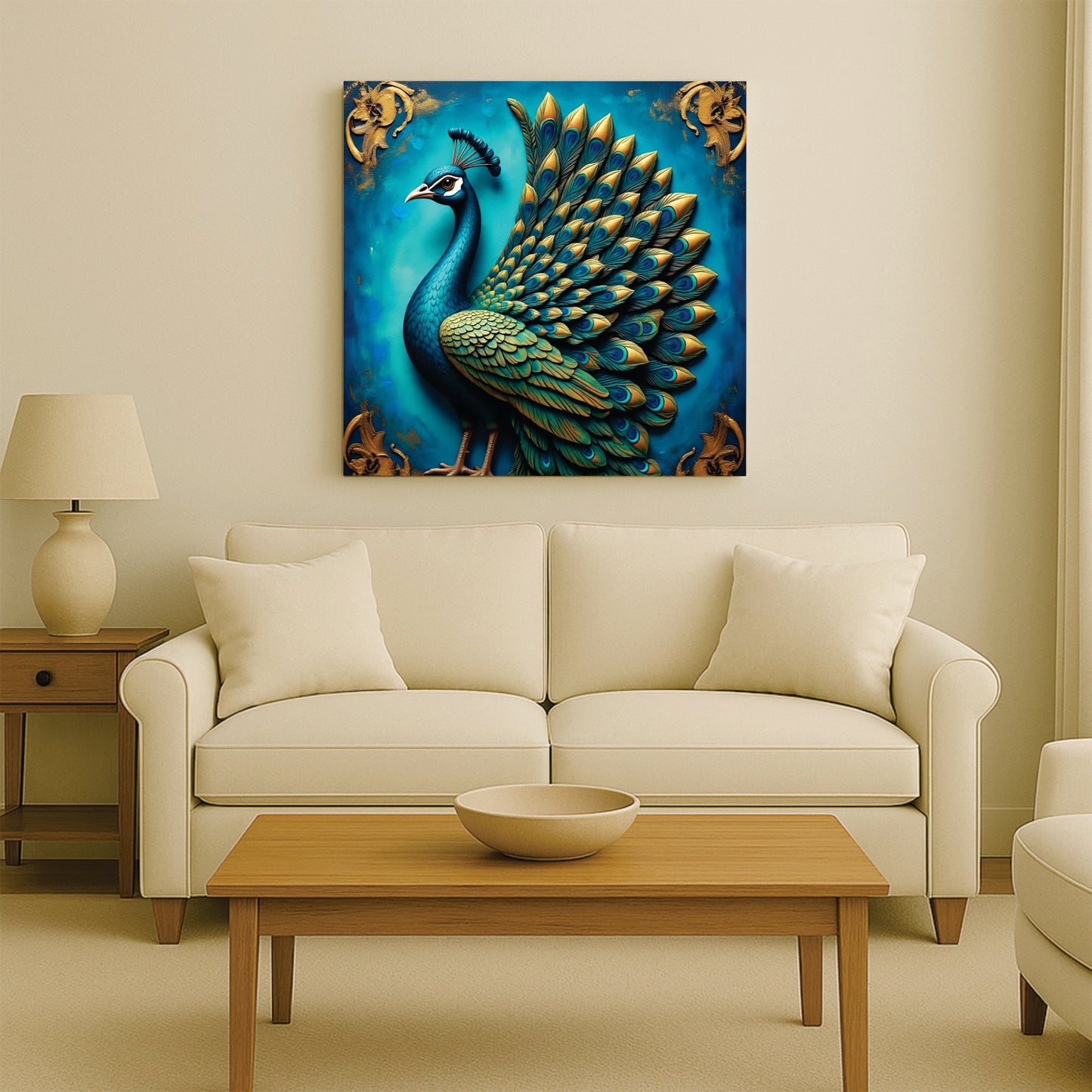 Vibrant Peacock Wall Décor for Modern Homes Canvas Wall Art Stretched Frame Painting