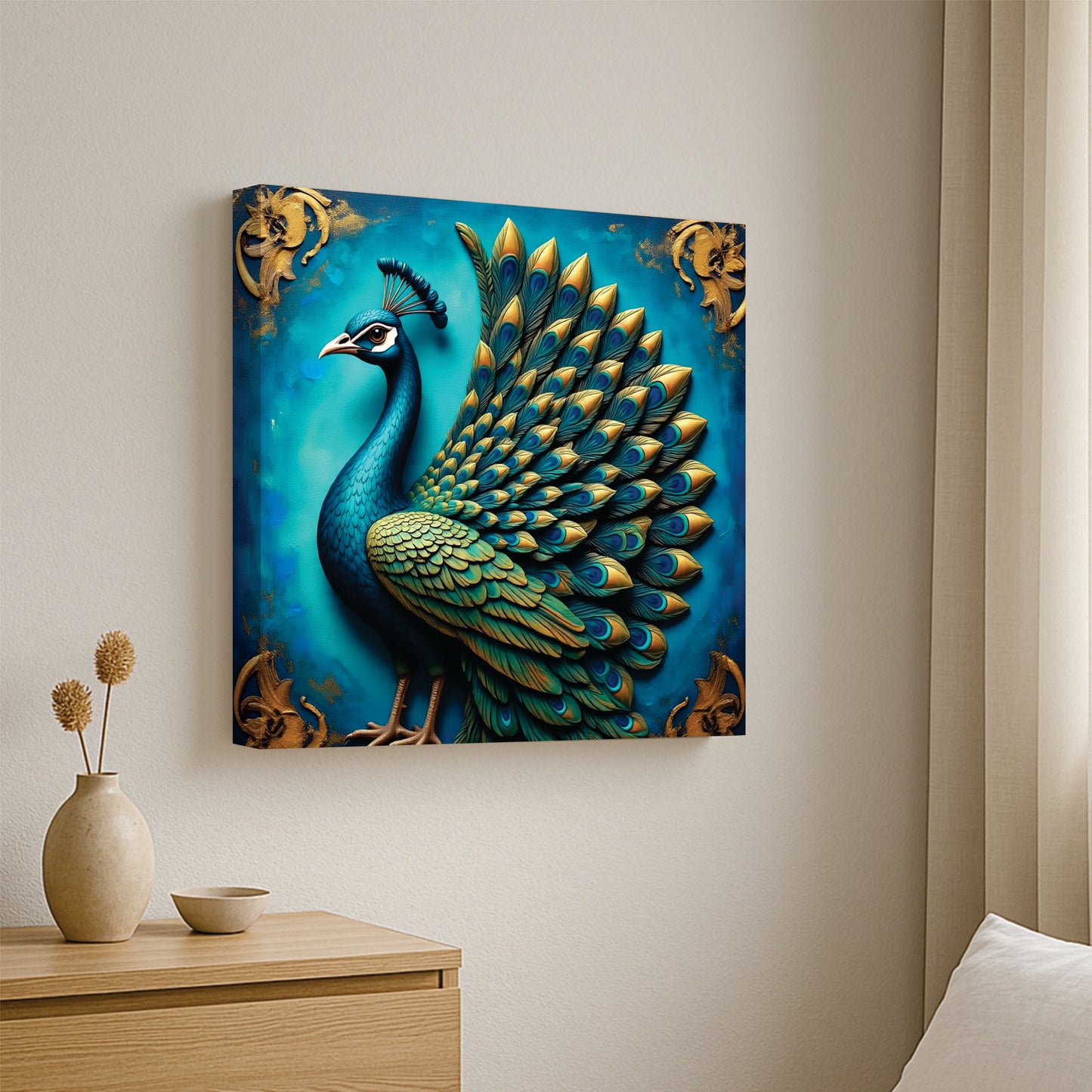 Vibrant Peacock Wall Décor for Modern Homes Canvas Wall Art Stretched Frame Painting