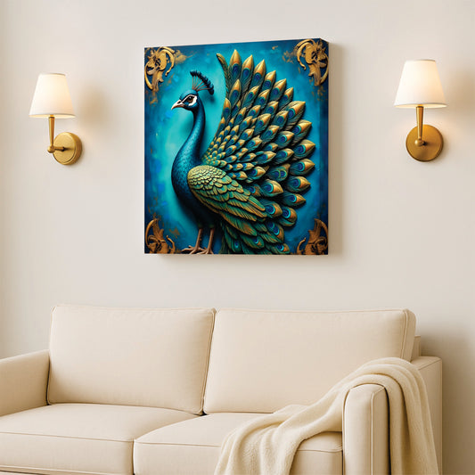 Vibrant Peacock Wall Décor for Modern Homes Canvas Wall Art Stretched Frame Painting