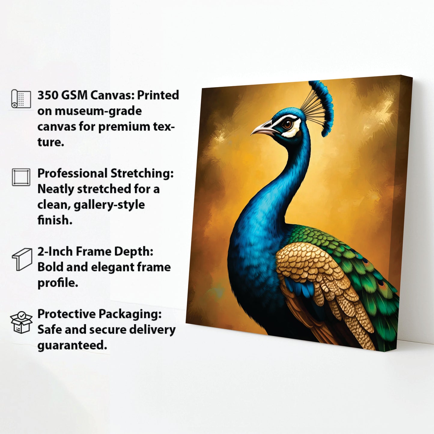 Prosperity & Charm – Peacock Canvas Art Canvas Wall Art Stretched Frame Painting