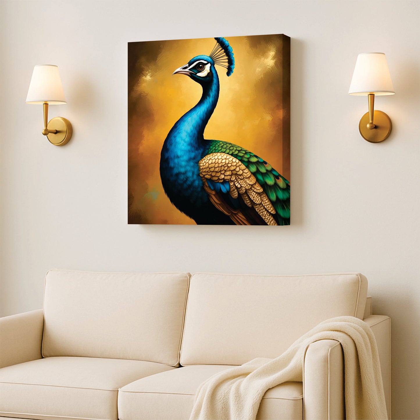 Prosperity & Charm – Peacock Canvas Art Canvas Wall Art Stretched Frame Painting